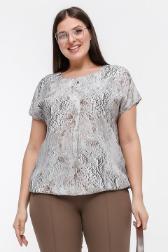 Блуза свободного силуэта из набивного штапеля La rouge 6286 серо-бежевый-набивной - фото 1