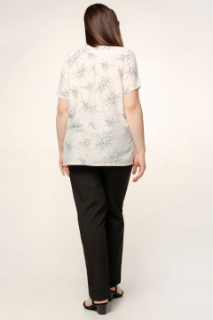 Блуза прямого силуэта с коротким рукавом и V-вырезом La rouge 6290 белый-набивной - фото 4