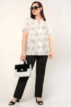 Блуза прямого силуэта с коротким рукавом и V-вырезом La rouge 6290 белый-набивной - фото 2