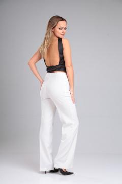 Брюки демисезонные прямые с высокой посадкой и широким кроем Lady Line 564 белый - фото 2