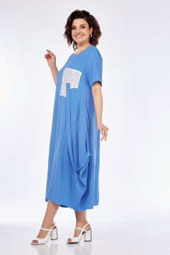 Платье летнее приталенное с разрезом на спине и нагрудными карманами Диомант 1960 голубой - фото 4