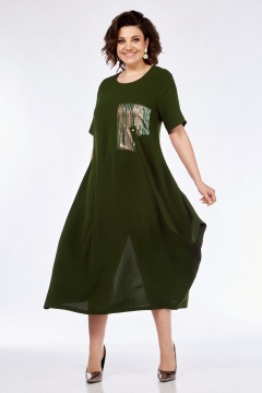 Легкое летнее платье с разрезом и накладными карманами Диомант 1960 хаки - фото 3