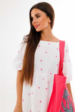 Легкое летнее платье из муслина с завязками и глубоким спинным вырезом Anelli 1295 розовые_сердечки - фото 2