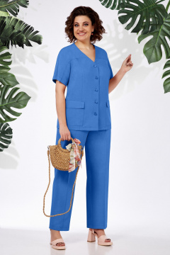 Леновый костюм 2-ка: зауженные брюки и жакет с рельефами БагираАнТа 940 синий - фото 2