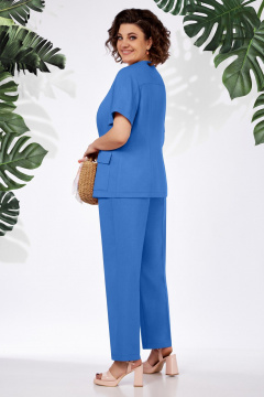 Леновый костюм 2-ка: зауженные брюки и жакет с рельефами БагираАнТа 940 синий - фото 3