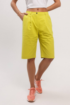 Летние свободные шорты с карманами и защипами из хлопковой ткани Madech 20161 лимонный - фото 3