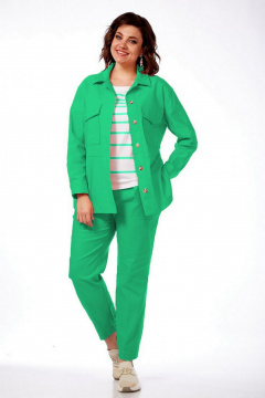 Зеленый женский костюм: жакет, блузка и прямые брюки из текстиля Милора-стиль 1074/1 яблоко - фото 1