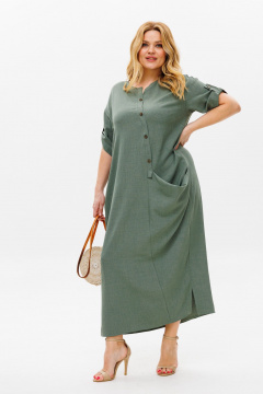 Летнее бохо-платье из искусственного льна с разрезами Michel chic 2094/4 темно-оливковый - фото 2