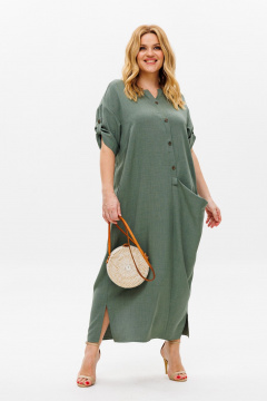 Летнее бохо-платье из искусственного льна с разрезами Michel chic 2094/4 темно-оливковый - фото 1