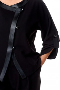 Брюки костюмные с вставками из экокожи и складками Michel chic 1355 черный - фото 4