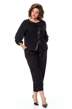 Брюки костюмные с вставками из экокожи и складками Michel chic 1355 черный - фото 2