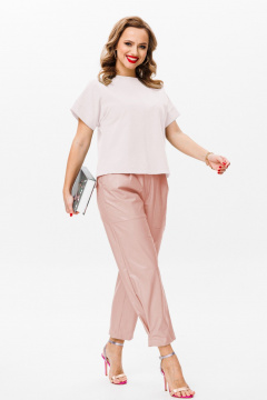 Демисезонный комплект из трикотажа и эко-кожи изящный стиль Anastasia 979 пыльная_роза - фото 1