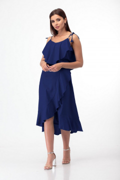 Летнее платье с запахом и воланом, регулируемыми бретелями Anelli 726 сапфир - фото 1