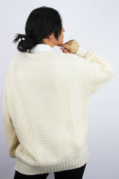 Жакет бежевый из вязаного трикотажа с поясом и длинным рукавом Полесье С2761-22 3С8779-Д43 170,176 экрю - фото 3