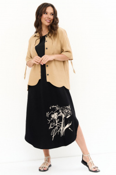 Легкий летний комплект из блузы и платья из вискозы Магия моды 2263 песочный_черный - фото 3