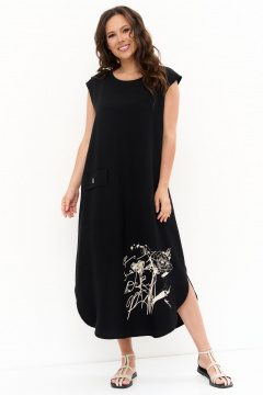 Легкий летний комплект из блузы и платья из вискозы Магия моды 2263 песочный_черный - фото 4