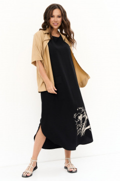 Легкий летний комплект из блузы и платья из вискозы Магия моды 2263 песочный_черный - фото 1