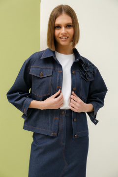 Джинсовый костюм жакет и юбка свободного силуэта PUR PUR 11-286/1 синий - фото 3