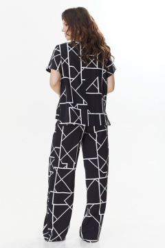 Блуза и брюки свободного кроя из текстиля для летнего гардероба Магия моды 2398 черно-белый - фото 2