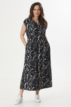 Летнее платье полуприлегающее из вискозы с карманами и застежкой Магия моды 2421 черный-белый - фото 1