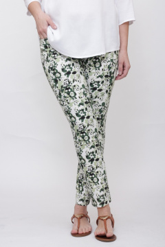 Брюки зауженные 7/8 из джинса с эластиком Mirolia 205-2 зелёный узор - фото 1