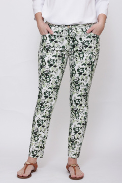 Брюки зауженные 7/8 из джинса с эластиком Mirolia 205-2 зелёный узор - фото 2