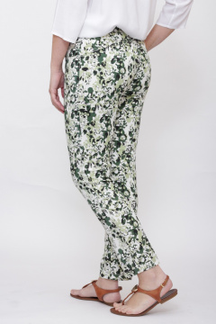 Брюки зауженные 7/8 из джинса с эластиком Mirolia 205-2 зелёный узор - фото 3