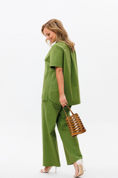 Летний костюм из льняной ткани с блузой и брюками Mubliz 167 фисташка - фото 2