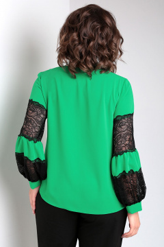 Демисезонная романтическая блуза с кружевом и ярусными рукавами Таир-Гранд 62370 травяной - фото 2