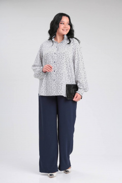 Блуза деловая с воротником-стойкой и рюшей на манжетах Lady Secret 0199 белый+принт - фото 4