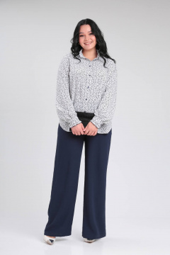 Блуза деловая с воротником-стойкой и рюшей на манжетах Lady Secret 0199 белый+принт - фото 2