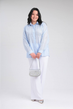 Блуза из хлопка с разрезами, свободный стиль Lady Secret 0202 небесно-голубой - фото 3