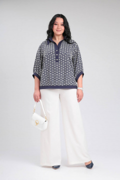 Блузон из вискозы с декоративной планкой и сборками Lady Secret 0204 синий+бежевый - фото 4