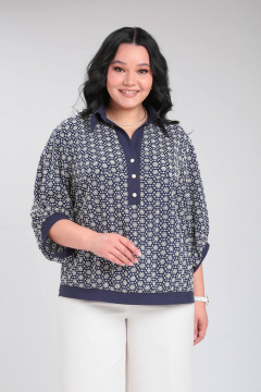 Блузон из вискозы с декоративной планкой и сборками Lady Secret 0204 синий+бежевый - фото 1