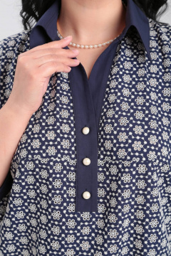 Блузон из вискозы с декоративной планкой и сборками Lady Secret 0204 синий+бежевый - фото 3