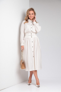 Костюм из вискозы с юбкой и блузой в стиле casual Takka Plus 23-182 жемчуг - фото 3