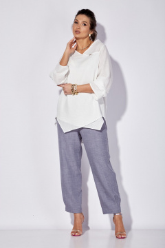 Комплект блузка и брюки прямого силуэта с запахом лето Anastasia 1101 белый/голубой - фото 1