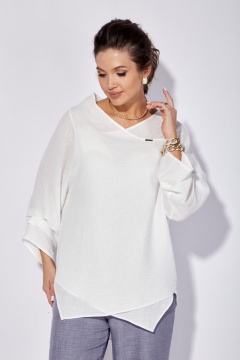 Комплект блузка и брюки прямого силуэта с запахом лето Anastasia 1101 белый/голубой - фото 5