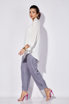 Комплект блузка и брюки прямого силуэта с запахом лето Anastasia 1101 белый/голубой - фото 2