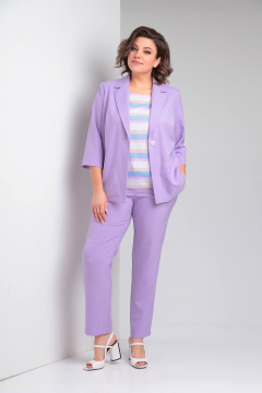 Трехпредметный костюм с пиджаком, брюками и блузой из текстиля Vilena 958 лаванда - фото 2