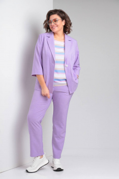Трехпредметный костюм с пиджаком, брюками и блузой из текстиля Vilena 958 лаванда - фото 3