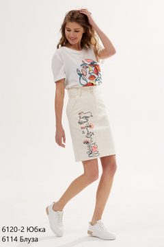 Летняя юбка из хлопка с вышивкой и поясом NiV NiV fashion 6120-2 - фото 2