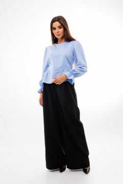 Блуза с фигурной линией талии и манжетами Anelli 1411 голубой - фото 5