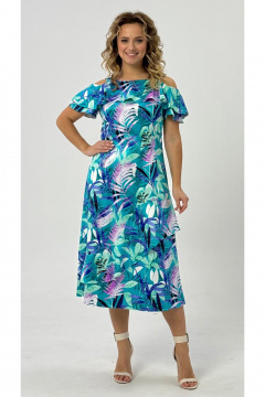 Круглогоднее платье с открытыми плечами из текстиля Condra 2414 бирюзовый-мятный - фото 1