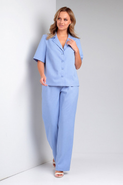 Брюки и жакет прямого силуэта из ленового текстиля для повседневности Liona Style 857 голубой - фото 5