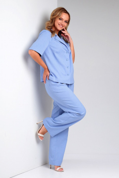 Брюки и жакет прямого силуэта из ленового текстиля для повседневности Liona Style 857 голубой - фото 4