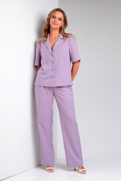 Брюки и жакет свободного кроя из ленового текстиля для демисезона Liona Style 857 лаванда - фото 1