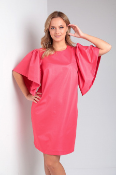 Платье с объемными рукавами и расклешенной нижней частью из текстиля Liona Style 870 коралл - фото 2