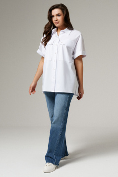 Блуза прямого кроя из хлопка с накладными карманами Панда 172240w белый - фото 1