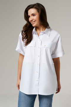 Блуза прямого кроя из хлопка с накладными карманами Панда 172240w белый - фото 2